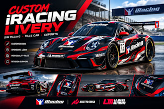 design custom iracing livery, sim racing, car wrap and paint scheme