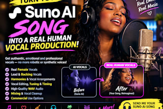make suno ai song recreate ai song into a real human vocal production, hq music