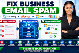 fix business email spam and migrate godaddy cpanel webmail to microsoft 365 zoho