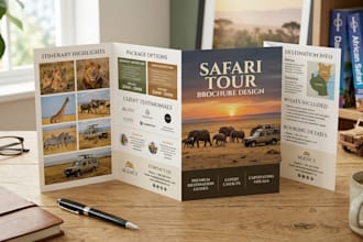 design safari tour brochure, travel booklet, safari itinerary guide