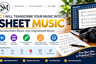 transcribe your music into sheet music, handwritten music into digitalized music