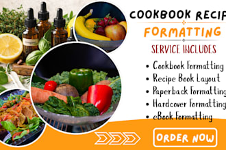 do cookbook formatting, cookbook editing, cookbook design, book formatting