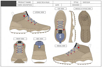 create sports footwear tech pack for athletic shoe factory production