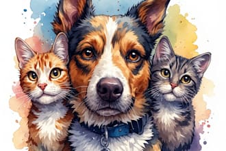 paint dog, cats, whatever pet portrait with watercolor