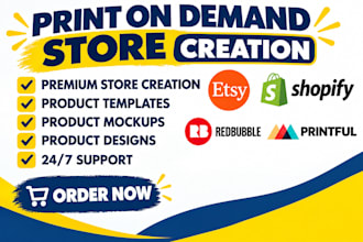 create shopify dropshipping etsy print on demand store or website using printful