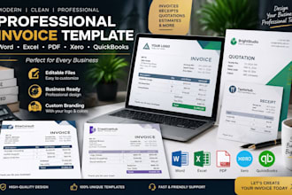 design professional editable invoice templates in xero, quickbooks, word, excel