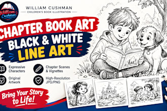 illustrate childrens chapter books with black and white line art