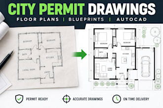 city permit drawings, floor plans, blueprints in autocad