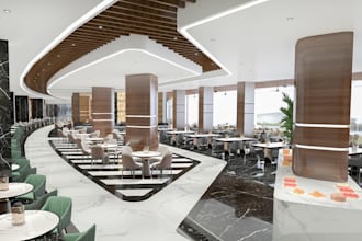 cgi premium restaurant,dining hall layout,3d lobby lounge render,eatery interior