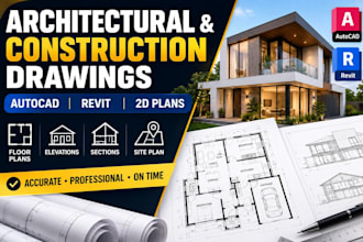 architectural, construction drawings in autocad, revit