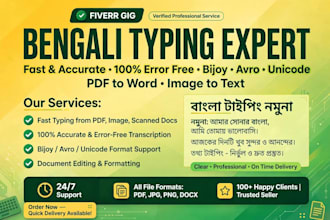 do professional bengali typing, bangla translation and content writing
