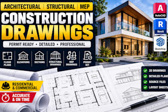 architectural structural, mep permit construction drawings