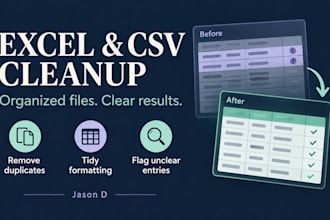 clean, deduplicate and organize your excel or CSV data