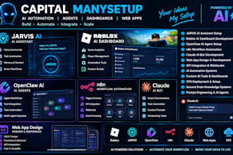setup jarvis ai fix roblox ai dashboard openclaw ai n8n claude bot webapp design