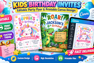 design editable kids birthday invitation party flyer and printable canva invites
