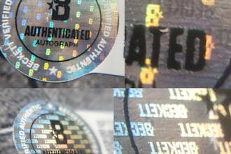 identify fake certification stickers from beckett, psa, icons