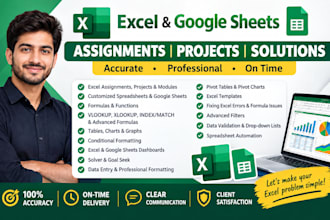 solve microsoft excel assignments, projects and tasks