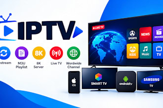 provide reliable restream, m3u playlist, 8k server, live TV, worldwide channel