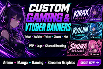design gaming twitch twitter anime vtuber banner for youtube banner pfp logo