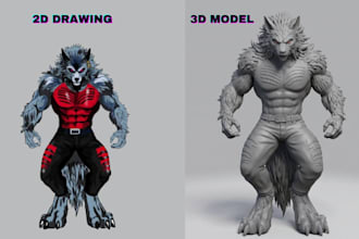 convert 2d drawing into 3d model and realistic render 2d to 3d character model