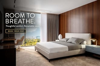 design a travel or hotel poster ad using your real photos