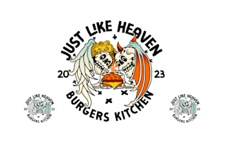 design a playful angel and devil burger logo