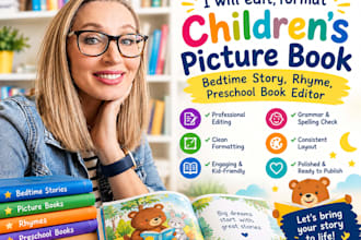 edit, format children picture book, bedtime story, rhyme, preschool book editor