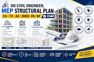 do civil engineer, mep structural plan ca, tx ax ohio pa ny stamp