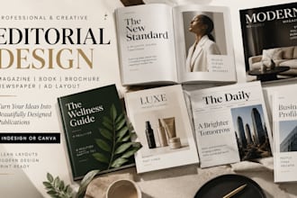 design magazine editorial book brochure newspaper ad layout in indesign or canva