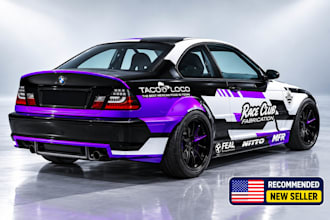 design sports car wrap, racing livery, vinyl decal, custom vehicle graphics 24hr