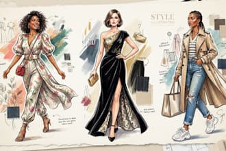draw a fashion illustration, sketch, portraits