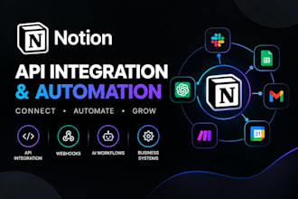 build notion API integrations, webhooks, automation workflows ai business system