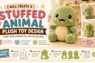 create a stuffed animal plush toy design from your character sketch or idea