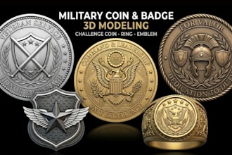 do 3d medallion challenge coin model military badge coin for cnc and printing