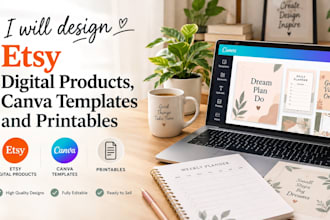 design etsy digital products, canva templates and printables