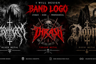 design black metal, thrash metal and doom metal band logo