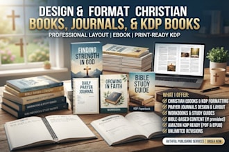 design and format christian ebooks, prayer journals, workbooks and KDP books