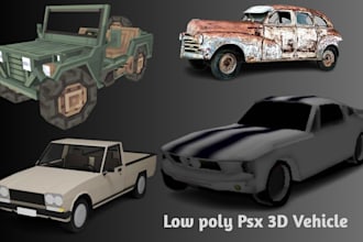 create low poly 3d vehicles 3d cars retro ps1 psx n64 game assets and props