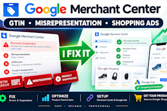 fix gtin gmc google merchant centre misrepresentation, setup shopping ads