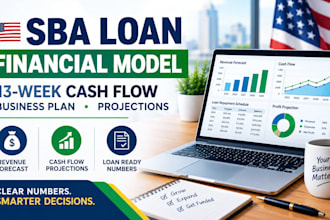 build sba loan projection, 13 week cash flow, business plan and financial model