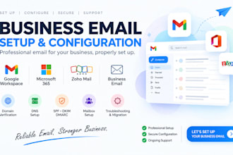 set up business email, google workspace, microsoft 365 and zoho mail