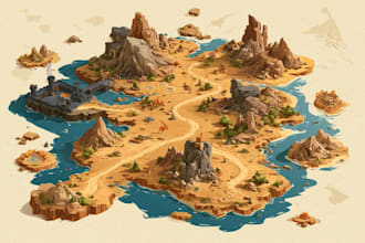 illustrate a marvelous fantasy vector map design world art