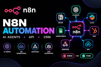 fix n8n workflows, ai agents, API integrations, webhooks, CRM, workflow errors