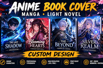 design an anime book cover, manga cover and  novel cover