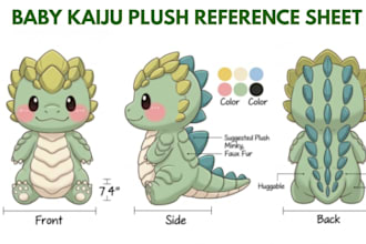 create a custom plushie reference sheet for your stuffed animal or character ych