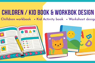 educational kid activity workbook worksheet, children illustration book cover
