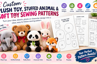 create custom plush toy, stuffed animal and soft toy sewing patterns and grading