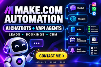 setup vapi ai agent, manychat, chatfuel, uchat, tidio with make com automation