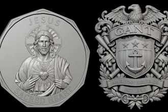 sculpt 3d coin model bas relief 3d pendant stl file for cnc or 3d printing