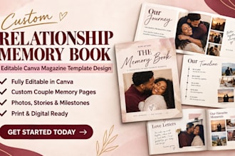 do editable canva custom magazine template design for relationship memory book